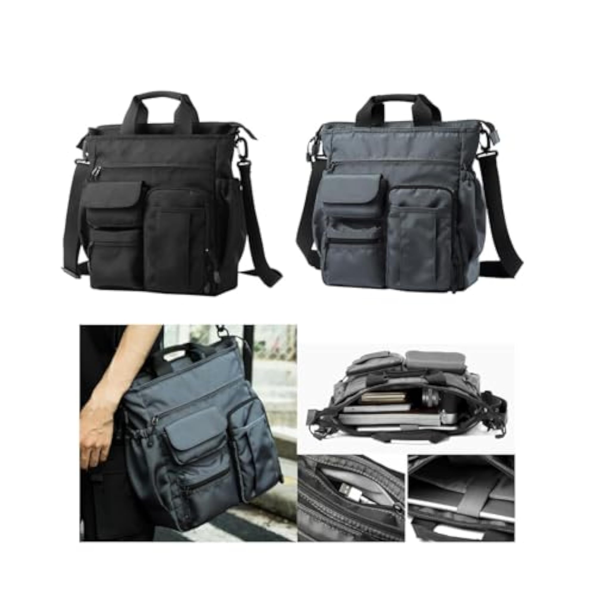 Men's Portable Black Briefcase Shoulder Bag for Husband